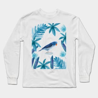 Blue Pacific Parrotlet with tropical leaves Long Sleeve T-Shirt